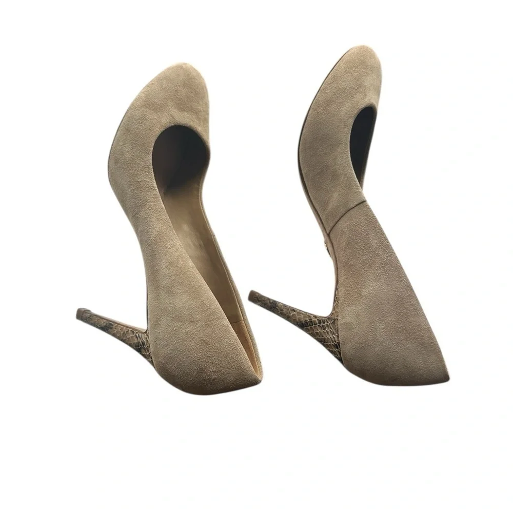 Tory Burch Tan Suede Pumps with Snakeskin Heels
